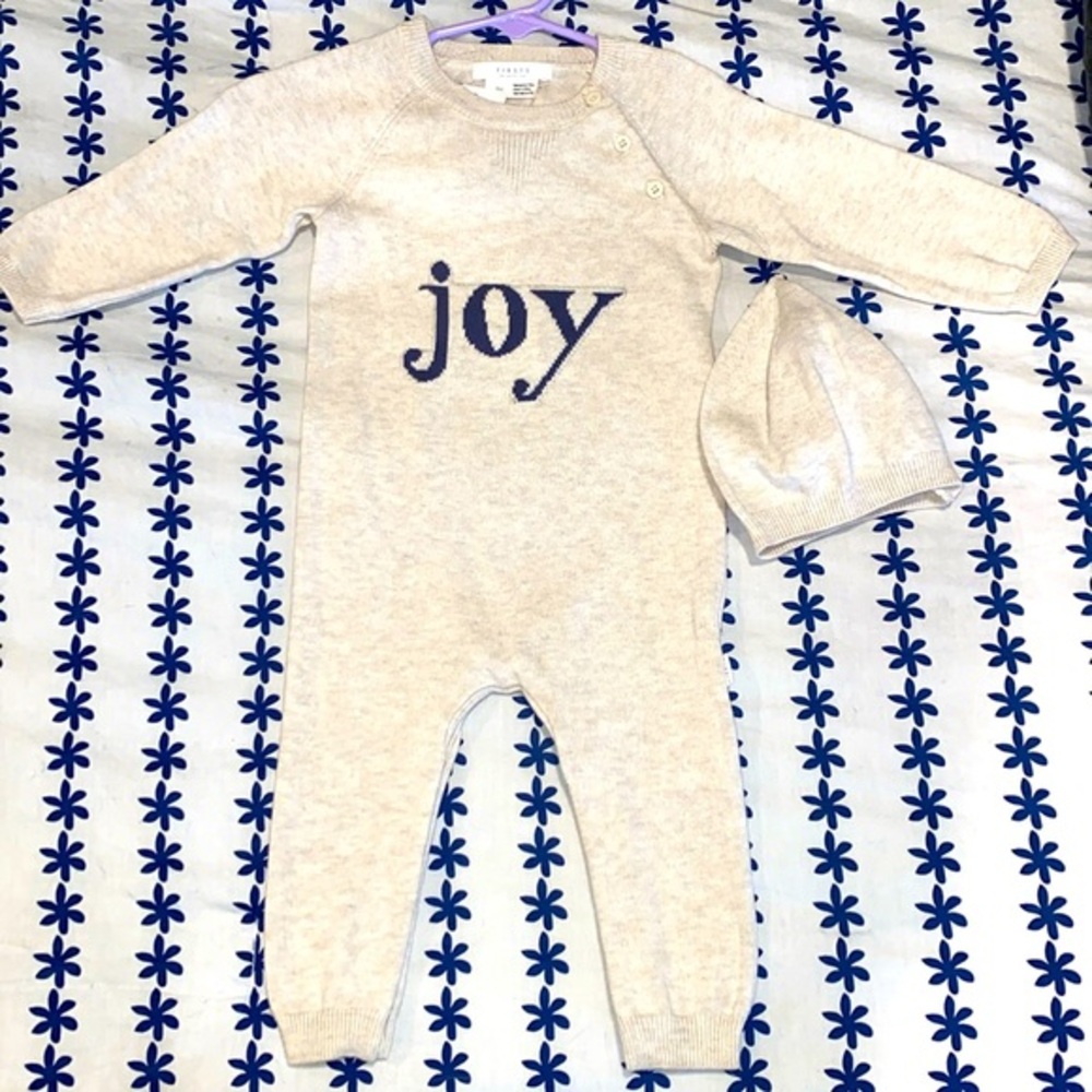Firsts by Petit Lem Cotton One Piece with Matching Hat
